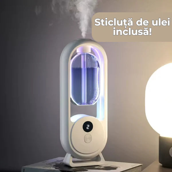 Aparat inteligent de aromaterapie – difuzor de uleiuri esențiale cu pulverizare automată + 1 sticlă ulei inclusă
