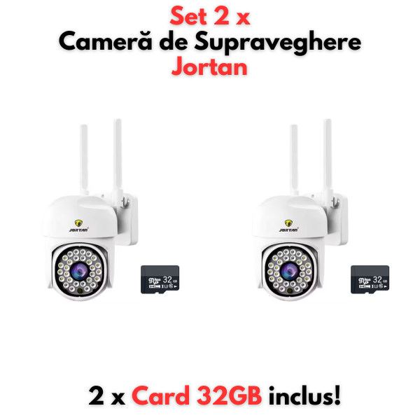Set 2 x Camera de Supraveghere Jortan, JT-8161QJ, Full Color, Smart & Wifi IP Camera + 2 x Card 32GB INCLUS!